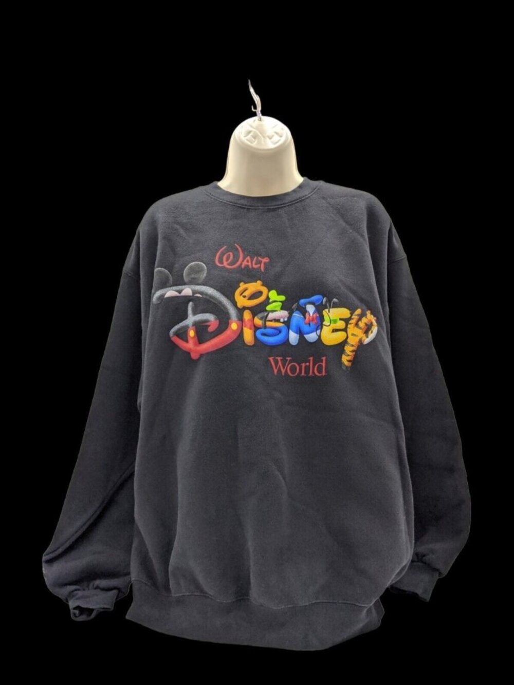 Vintage Walt Disney World Mickey Mouse Women Black Long Sleeve Sweatshirt Sz L